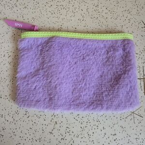 Ipsy Lavender Furry Zipper Pouch